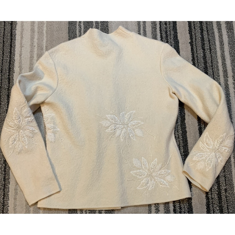 Vintage Talbots 100% Boiled Wool Jacket Sz S Ivory Floral Embroidered Beaded - Picture 6 of 8